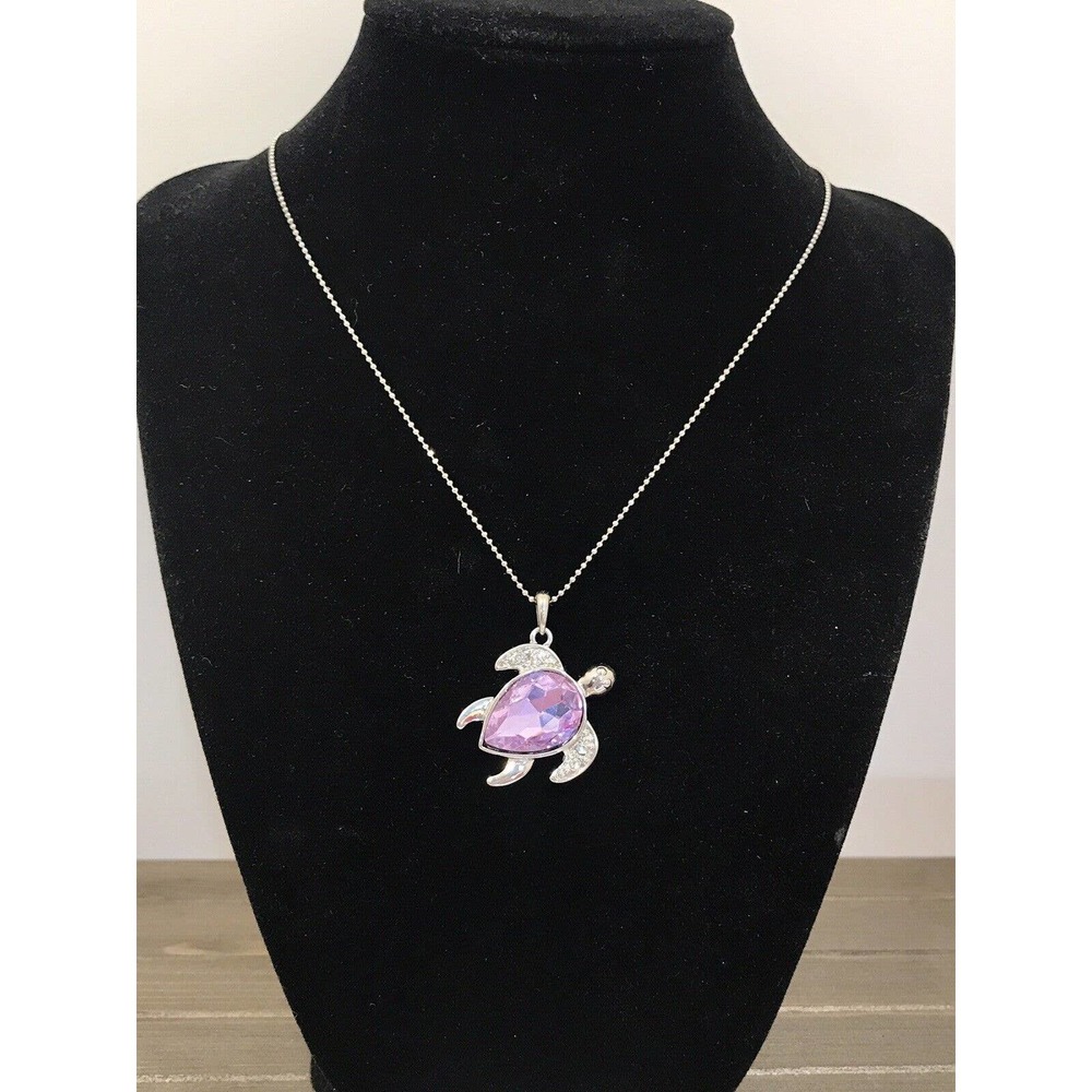 Adult Jewels Turtle Pink Rhinestone Crystal Pendant Necklace Silver Tone Chain